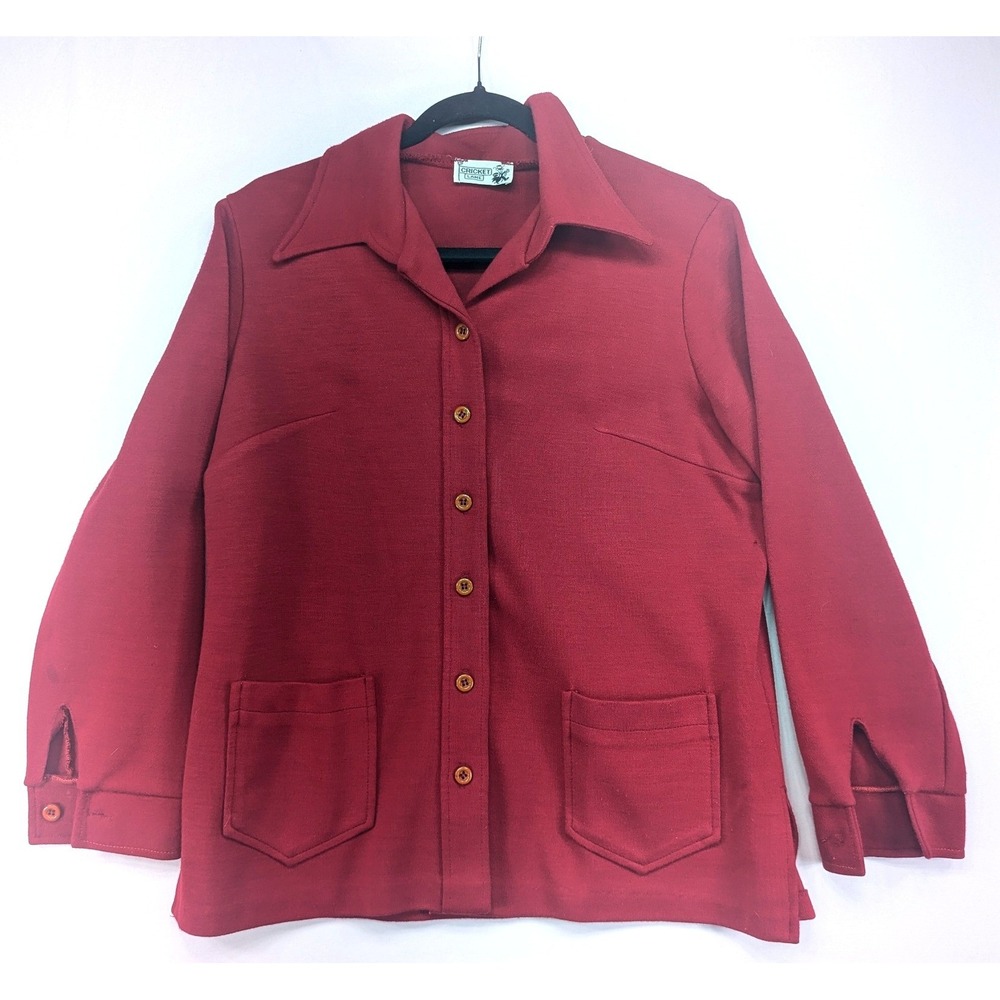 Vintage Cricket Lane Burgundy Red Textured Knit Button Up Dagger Collar Top 70s